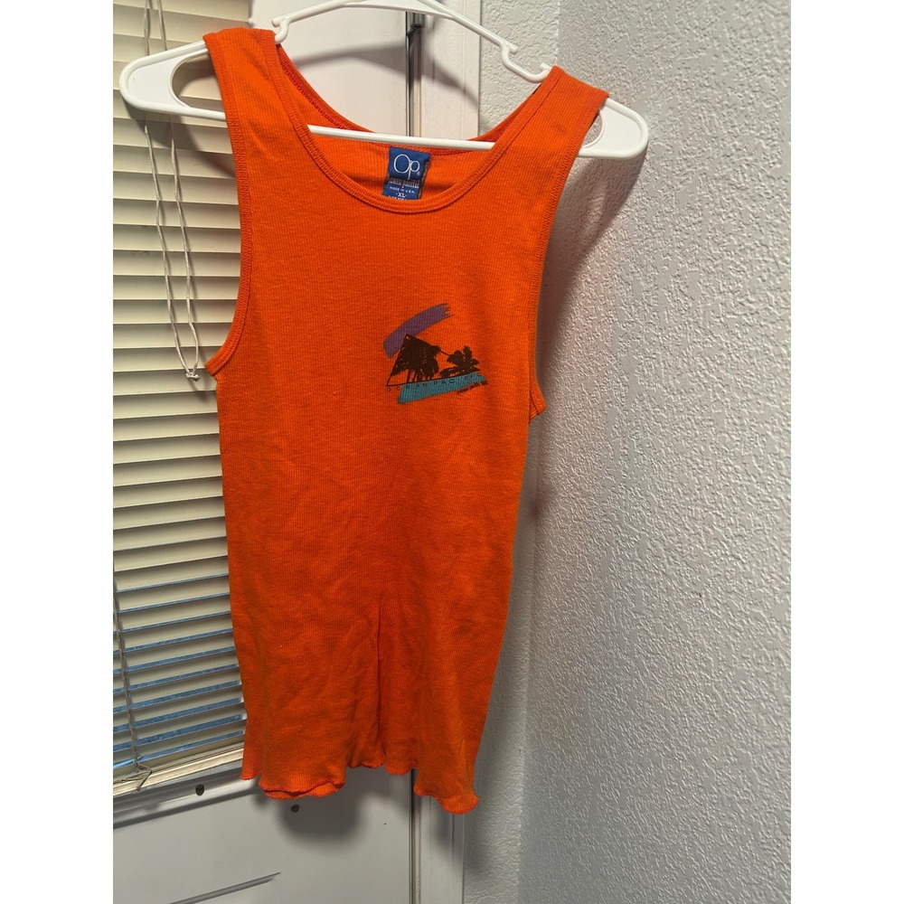 Vintage 1988 Ocean Pacific OP Ribbed Tank Top Orange XL Made in USA Surf Y2K